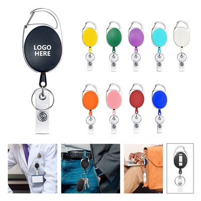 Retractable Badge Reel with Oval Carabiner and Belt Clip